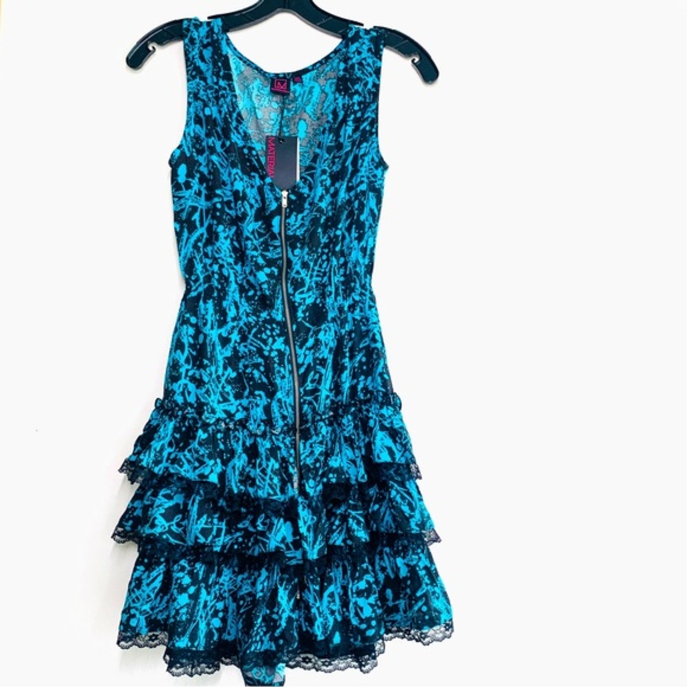 Material Girl Art Splatter Print Zipper Ruffle Mini Dress